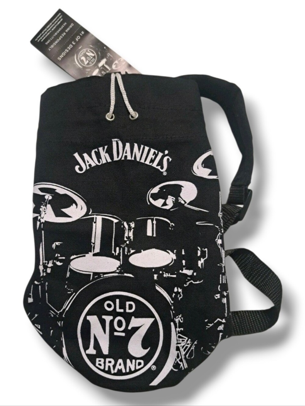 Jack Daniels Old No.7 Brand 1.75L Sling Sack Cinch Bag-Drum Set Design - Black
